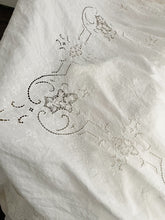 Load image into Gallery viewer, Stunning antique linen lace cut work extra long tablecloth