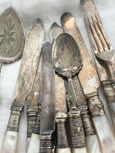 Load image into Gallery viewer, Lot of silver and mother of pearl petite antique silverware