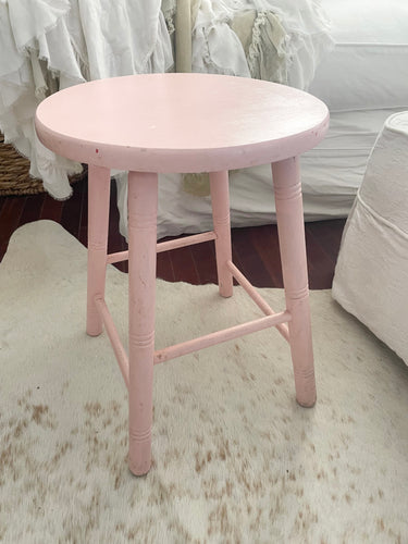 Antique perfect pink chippy wood stool