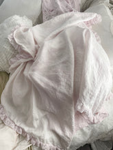 Load image into Gallery viewer, Handmade palest pink linen and lace tablecloth or throw