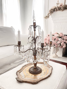 Incredible large antique french crystal Girandole 4 arm candelabra