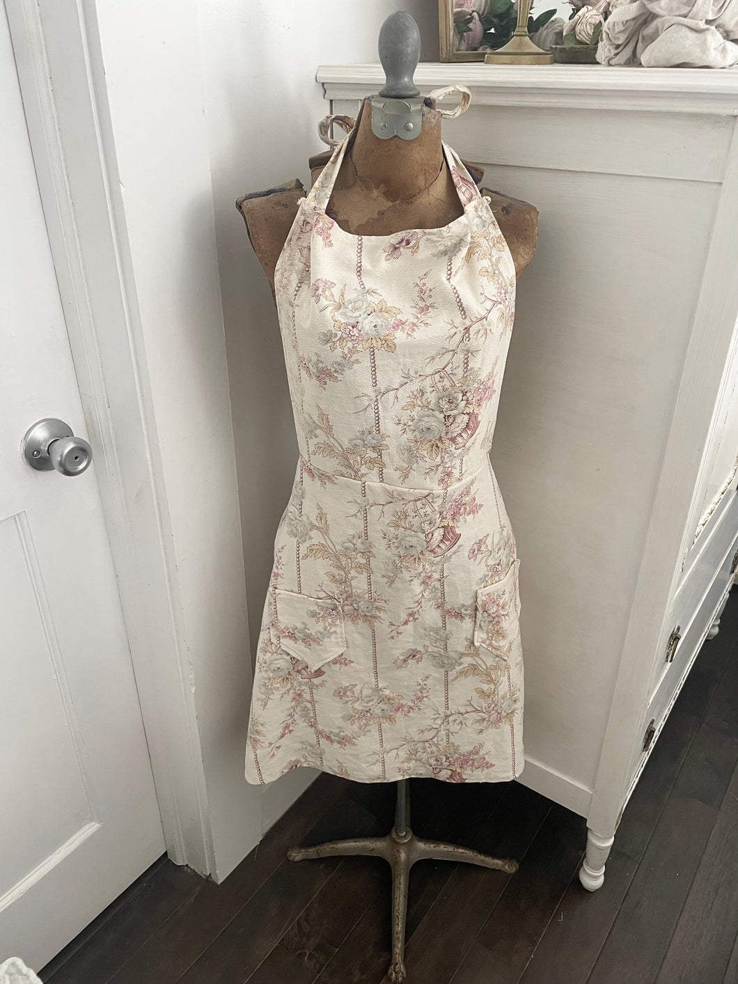 Handmade antique french floral apron