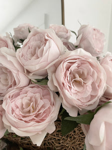 ONE left Bouquet of six palest pink overdyed real feel long stem garden rose bouquet