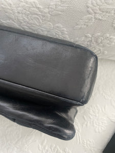 Authentic Chanel jumbo mademoiselle chocolate bar style black lambskin flap vintage bag