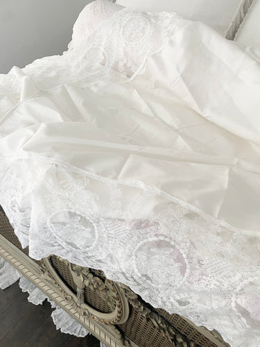 Stunning small version white silk French lace tablecloth