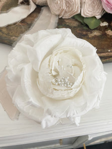 Vintage large white millinery graden rose brooch