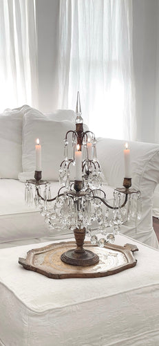 Incredible large antique french crystal Girandole 4 arm candelabra