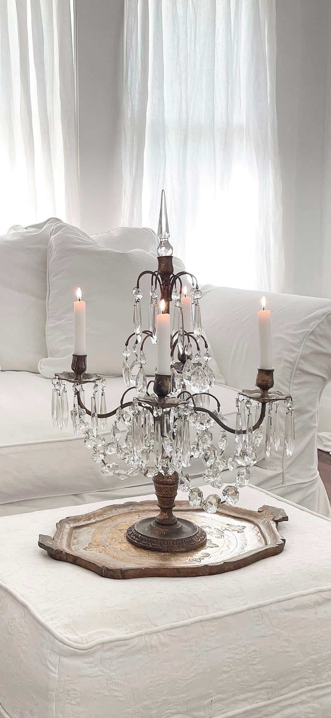 Incredible large antique french crystal Girandole 4 arm candelabra