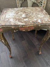 Load image into Gallery viewer, Gorgeous chippy aged pink gold Florentine table
