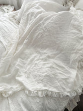 Load image into Gallery viewer, Handmade white linen and lace tablecloth or throw