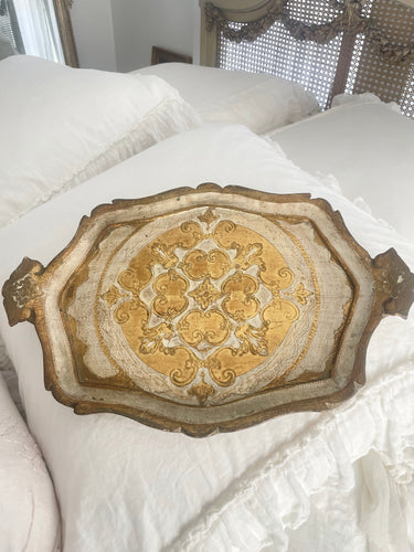 Beautiful vintage gold and white Florentine wooden tray