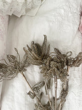 Load image into Gallery viewer, set 4 vintage  french silk wrapped beaded silver flowers
