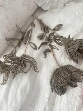 Load image into Gallery viewer, set 4 vintage  french silk wrapped beaded silver flowers