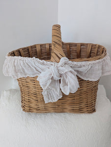 Antique French xl gathering basket with ruffled bow