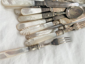 Lot of silver and mother of pearl petite antique silverware