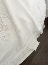 Load image into Gallery viewer, Stunning antique linen lace cut work extra long tablecloth