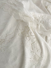 Load image into Gallery viewer, Stunning antique linen lace cut work extra long tablecloth