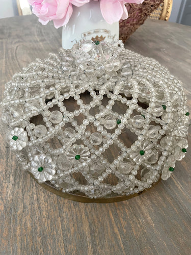 Incredible rare antique french crystal beaded chandelier crown large shade