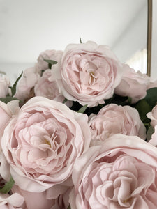 ONE left Bouquet of six palest pink overdyed real feel long stem garden rose bouquet