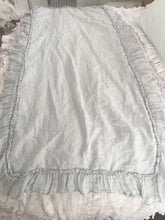 Load image into Gallery viewer, Handmade linen and gauze ruffle tablecloth dusty blue