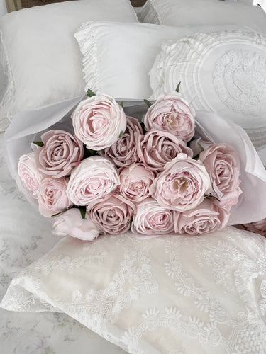Bouquet of 2 dozen 24 mixed realistic forever garden roses wrapped with floral ribbon