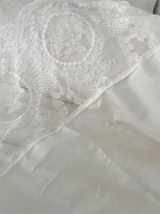 Stunning small version white silk French lace tablecloth