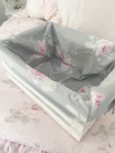 Load image into Gallery viewer, White wood crate with handmade floral liner