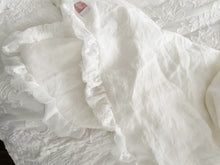 Load image into Gallery viewer, Handmade white linen and lace tablecloth or throw
