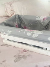 Load image into Gallery viewer, White wood crate with handmade floral liner