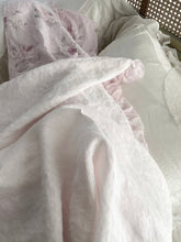 Load image into Gallery viewer, Handmade palest pink linen and lace tablecloth or throw