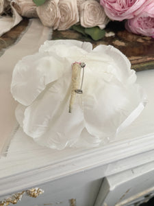 Vintage large white millinery graden rose brooch
