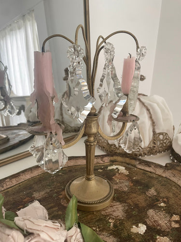 Rare perfect petite antique crystal Girandole