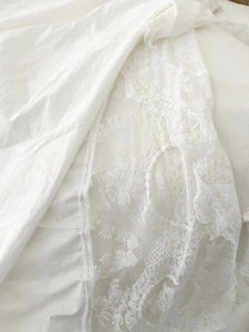 White handmade cotton poplin and French lace tablecloth