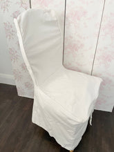 Load image into Gallery viewer, Custom tailor made white denim chair slip with piping
