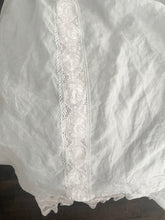 Load image into Gallery viewer, Handmade linen and lace, pale, dusty blue tablecloth