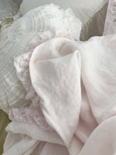 Load image into Gallery viewer, Handmade palest pink linen and lace tablecloth or throw