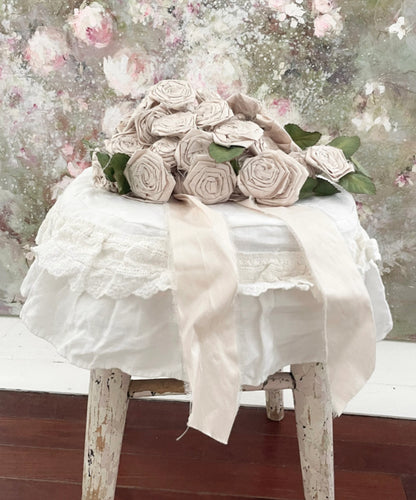ONLY ONE left Handmade stool slip linen and lace