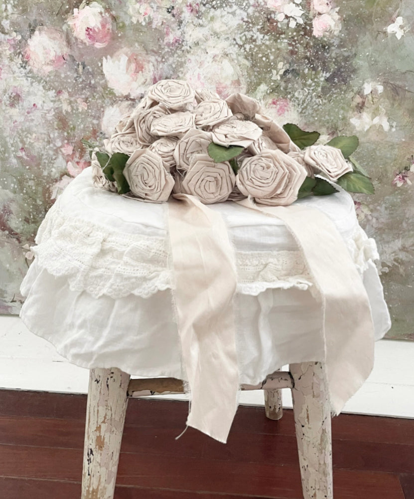 ONLY ONE left Handmade stool slip linen and lace