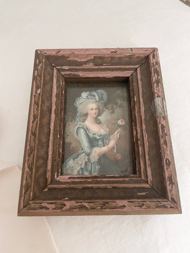 Vintage pink chippy Marie Antoinette print