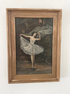 Incredible antique french ballerina painting on canvas