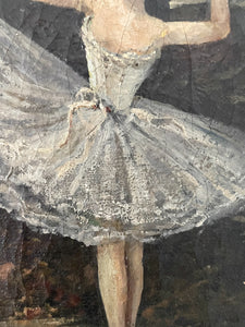 Incredible antique french ballerina painting on canvas