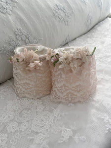 Pair pink lace and  millinery handmade chandelier shades