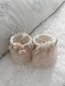 Pair pink lace and  millinery handmade chandelier shades