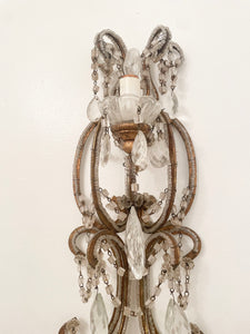 Huge antique Italian crystal beaded macaroni sconce