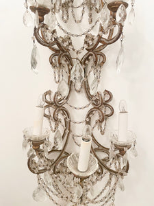 Huge antique Italian crystal beaded macaroni sconce