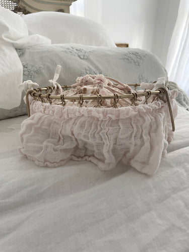 Palest pink ruffle wire basket