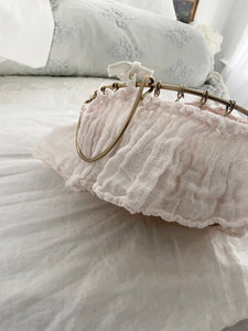 Palest pink ruffle wire basket