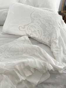 Pair handmade lace ruffled standard shams