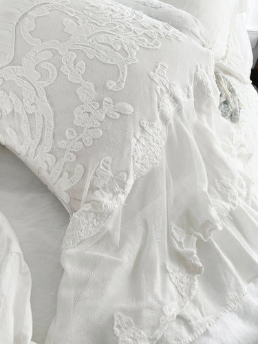 Pair handmade lace ruffled standard shams