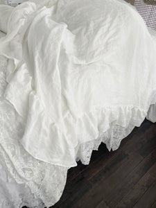 Gorgeous handmade Belgian linen and French lace throw or tablecloth